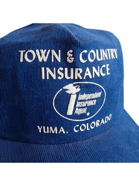 Vintage Snapback Cap 1980's Blue Corduroy Skater USA Insurance Yuma Colorado
